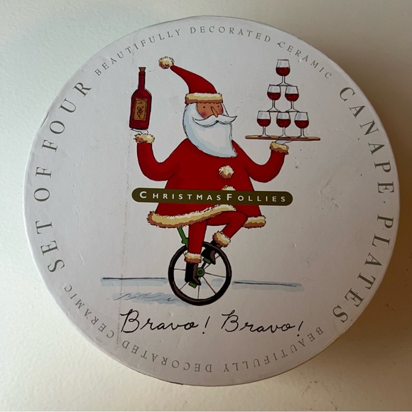 Christmas Follies Set Of 4 Ceramic Canapé Holiday Party Appetizer Serving Plates - Picture 10 of 11